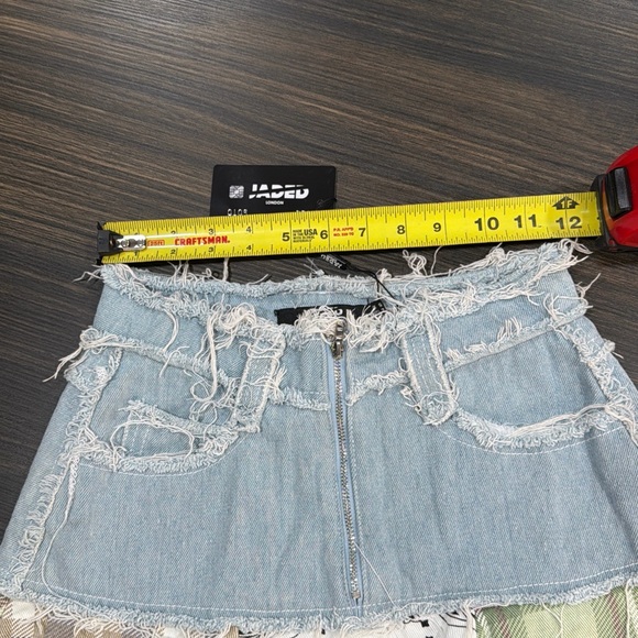 NWT Jaded London Denim Check Plaid Mix Peplum Mini Skirt Size 6 - Picture 6 of 9